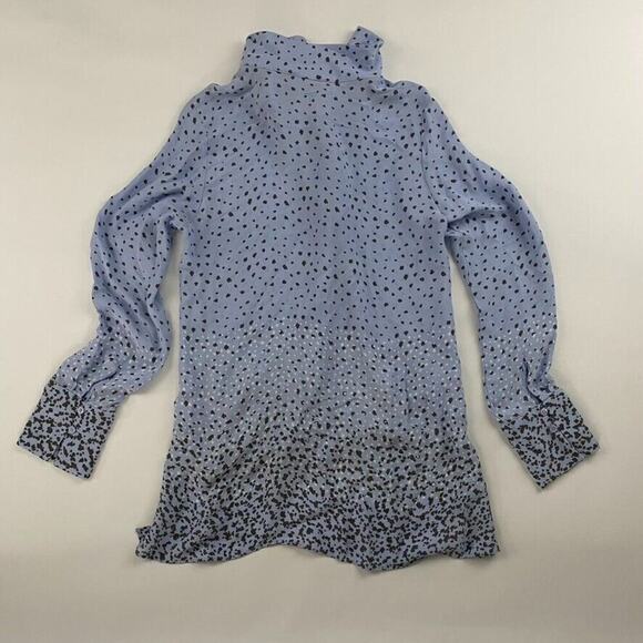 Tyler Boe 100% SILK Blue Polka Dot Button Up Shirt L/S Collared Sz S Split Hem - Picture 5 of 9
